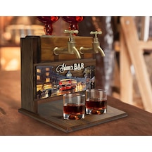 Bk Gift Kişiye Özel Kabartma İsimli Ve Tarihli Çift Musluklu Doğal Ahşap İçki Standı-26, İçki Standı, Doğum Günü Hediyesi, Ev Hediyesi Bitmeyen136396