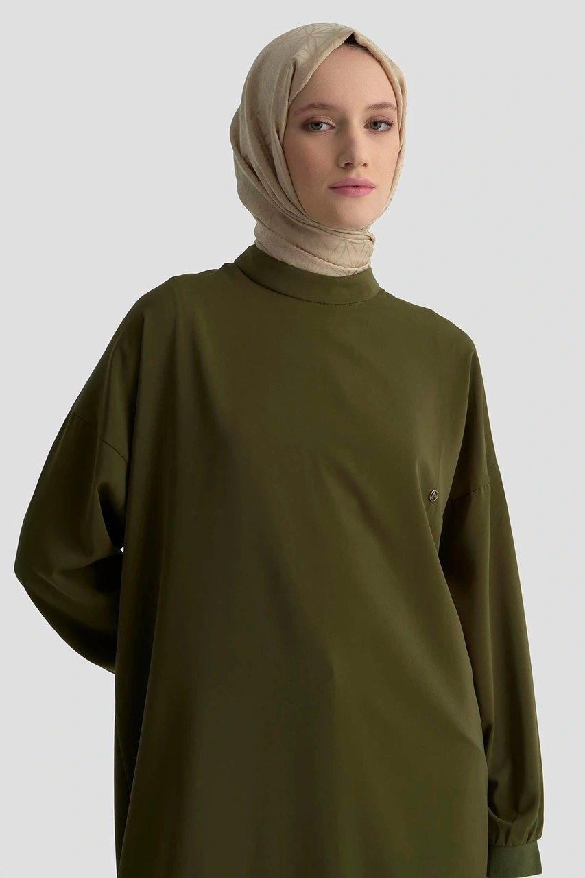 Armine Trend Kolları Ribanalı Arkadan Uzatmalı Basic Tunik-haki 25yt449 Haki