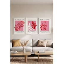 Beyaz Ahşap Çerçeveli Pembe Kırmızı Matisse Botanik Soyut Duvar Tablosu Modern Sanat Dekorasyonu Kabartma Görünümlüdür Beyaz