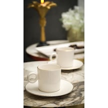 Elif 4 Parça 2 Kişilik Porselen Kahve Takımı Kırık Beyaz