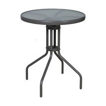 Yuvarlak Bahçe Balkon Masası 60 Cm Çap Buzlu Tamperli Cam