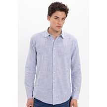 Tudors Erkek Slim Fit Dar Kesim %100 Pamuk Çizgili Uzun Kollu Keten Efektli Lacivert Gömlek-46296 Tudors Erkek Slim Fit Dar Kesim %100 Pamuk Çizgili Uzun Kollu Keten Efektli Lacivert Gömlek-46296