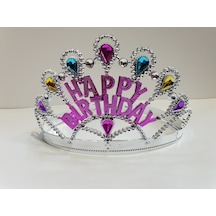 Gümüş Renk Happy Birthday Yazılı Doğum Günü Tacı 60 Cm "