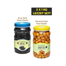 2 X 1 Kg Kuru Sele Siyah Ve Edremit Çizik Yeşil Zeytin Lezzet Seti