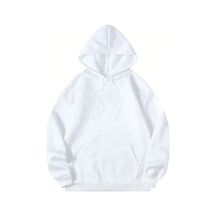 Adrift Düz Renkli Baskılı Oversize Kapüşonlu Sweatshirt Beyaz Beyaz