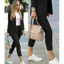 Efnaz Style Kadın Atlas Kumaş Ceket Pantolon Takım Siyah