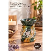 3 Adet Obsidian Taşı Buhurdanlık Doğal Obsidyen Tütsülük, Tütsü Kabı, Incense Burner 10x8 Cm