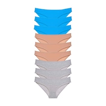 9 Adet Süper Eko Set Likralı Kadın Slip Külot Ten Gri Mavi Çok Renkli