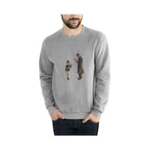 Leon Mathilda Baskılı Gri Erkek Örme Sweatshirt
