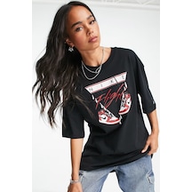 Nike Jordan Flight Women's Oversized T-shirt Kadın Grafik Logo Pamuklu Tişört Siyah