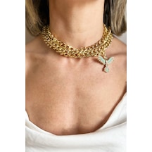 Turkuaz Anka Detaylı Choker Kolye Lila