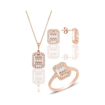 Gümüş Rose Gümüş Baget Taşlı Üçlü Set