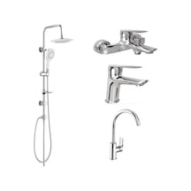 Tandem Banyo Lavabo Mutfak Bataryası Ve 53270 Tepe Duş Seti Gri