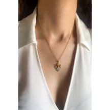 Kadın Çelik Kolye Serenay Seri Zirkon Taş Çapa Model Kolye Altın