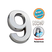 Kapı Numarası Yapışkanlı Parlak Krom Numaraları 37.5 Mm No:9 Rakam Sayı