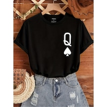 Uyguntarz Unisex Q Maça Kızı Baskılı Tasarım Tshirt Siyah