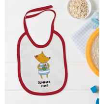 BK Kids Summer Vibes Tasarımlı Kırmızı Bebek Mama Önlüğü-1 Kırmızı