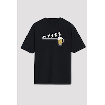 Startmore Adrift Ko Buta Bira Evrimi Baskılı Unisex Oversize Tişört - Tshirt Os20103 Siyah