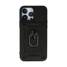 Apple iPhone Uyumlu  13 Pro Max Uyumlu Kılıf Pars Lens Yüzüklü Silikon - Siyah