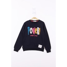Toontoy Kız Çocuk Power Renkli Baskılı Sweatshirt Lacivert