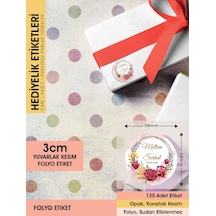 Kırmızı Gül Düğün Etiket Modeli Ürünlerinize Öze 3cm - 130 Adet Folyo Sticker Renkli
