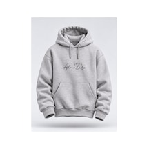 North Whiskers Hello Adventure Baskılı Unisex Hoodie Outdoor Temalı Kapüşonlu Sweatshirt Gri - 931396425 Gri - 931396425 Gri