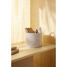 Ocean Home Textile Bej Kırçıllı Pamuklu Halat Sepet 26 x 22 cm