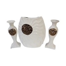 Vazo Porselen Ve Şamdan 3 Lü Set Beyaz-Beyaz-22X11Cm