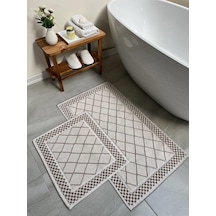 Eylül Doğal Pamuklu 2'li Banyo Paspas Seti 55x100+50x55 Cm - Bej çok renkli