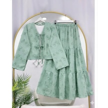 Lovie Moda Kadın Çiçek Nakışlı Kimono Etekli Takım - Yeşil