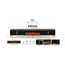 Heda Elektrikli Şömineli Tv Ünitesi Siyah Gold Modern Tasarım 160 Cm