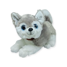 Sesli Peluş Yatan Köpek 25 Cm - Gri Gri