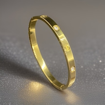 Altın Renk Parlak Taşlı Çelik Kadın Bilekliği-9044809808079 Gold
