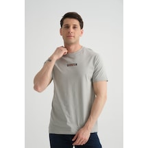Shooter Sportwear Shooter Erkek T-shirt Minimal Baskılı Pamuklu Kumaş Standart Kalıp Gri