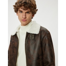 Koton Suni Deri Ceket İçi Peluşlu Slim Fit Gömlek Yaka Kahverengi 5wam20053hw Kahverengi