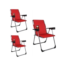 Alin Metal Kamp 3''lü 140 Kg Taşima Kapasiteli Lüks Bardaklıklıp Kamp & Piknik Sandalyesi Ssd-03 Kırmızı