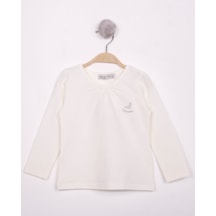 Toontoy Kids Toontoy Kız Çocuk Göğsü Princess Nakışlı T-shirt Ekru