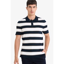 Defacto %100 Pamuk Standart Fit Polo Yaka Çizgili Kısa Kollu Triko Tişört E5439ax25spnv64 Lacivert