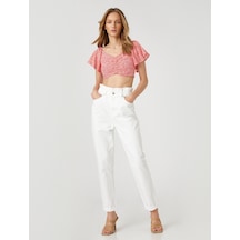 Koton Çiçekli Crop Bluz Büzgü Detaylı Kolları Volanlı Turuncu Desenli 2sak60266pw 2SAK60266PW19E