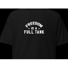 Wildstyle Freedom Is A Full Tank Motosiklet Özgürlük Vintage Baskılı Unisex Bisiklet Yaka Pamuklu Tişört - Siy