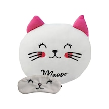 Sevimli Kedi Polar Yastık 35 35cm Göz Bandı Hediyeli