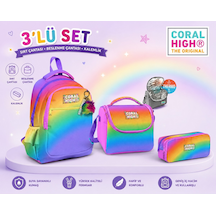 Coral High Renk Geçişli Üç Bölmeli Sırt Çantası 14425+ Kalemlik 12116+ Beslenme 12786 Çok Renkli