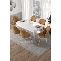 Canisa Concept Kor Serisi, 70x114 Açılabilir Beyaz Yemek Masası Takımı,6 Cappucino Sandalye Masa Beyaz Sandalyeler Cappucıno