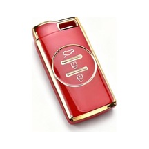 Autohan Keys Lüx Chery Tiggo 7 Pro İçin Premium Akıllı Anahtar Kılıfı, Kırmızı-gold Renk, 3 Butonlu, Nano Kapl
