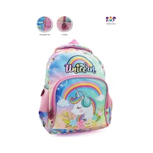 2 Gözlü Unicorn Anaokulu Çantası - Kız Çocuk Çanta Kreş Çantası - Gökkuşağı Unicorn Çanta Çok  Renkli