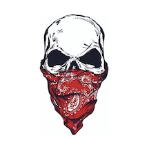 Kırmızı Bandanalı Kuru Kafa Araç Motor Ve Kask Laptop Sticker, 14x8 Cm