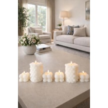 Dekoratif 6'lı Bubble Mum Seti El Yapımı Beyaz Minimalist Mum Modern Salon & Ev Dekoru Beyaz - 830599056 Beyaz