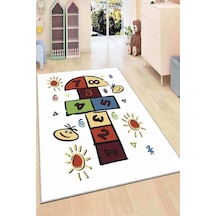 Çok Renkli Kaymaz Tabanlı Seksekli Çocuk Halısı Kd064n11