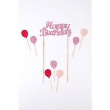 Pembe Happy Birthday Balon Pasta Süsü