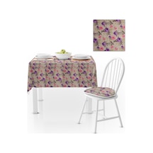 Gül Desenli Pembe Mor Dijital Baskılı Süet Dokuma Masa Örtüsü 140x140